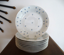 10 assiettes creuses porcelaine GDA Limoges France barbeaux bleuets Ø 19 cm