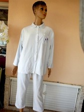 ENSEMBLE PYJAMA VELOURS LISSE BLEU CIEL VESTE BRODEE + PANTALON   T M 42/44 NEUF