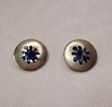 RARE FRANCOIS HUGO 2 BOUTONS METAL DORÉ  EMAILLÉ BLEU vintage SIGNÉ 