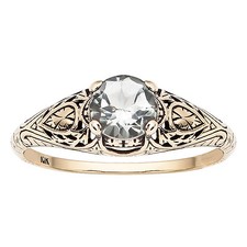 10k or Jaune Style Vintage Véritable Rond Vert Améthyste Défiler Bague