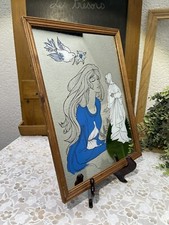 Miroir Mural Vintage Sérigraphié  Décor Femme et Homme Amoureux Oiseau et Fleurs