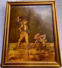 tableau peint marqueterie sorrento 19ème enfants à la toupie le grand tour signé