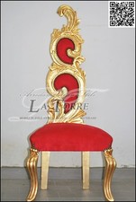 Fauteuil Trône Baroque Chaise Flamme h145 Feuille Or Velours Rouge AR6970