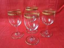 BACCARAT ENAMELLED GOLD GILT GLASSES 4 VERRE A VIN CRISTAL GRAVE EMAILLE OR DORE