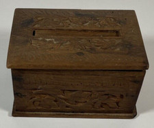 Ancienne boite distributeur à cigarettes en bois sculpté Inde