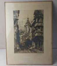 Ancien tableau / eau forte, Rue des Marchands, Colmar, Charles Pinet