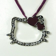 Pendentif Hello Kitty coeur lie de vin-violet cordon lie de vin-violet