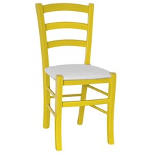 Chaise En Bois Venezia Jaune Avec Assise En Similicuir Gris Clair