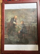 Peinture Russe (HST) rencontre Lénine et Gorki  Ecole Réalisme Socialiste CCCP