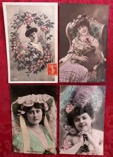4 CPA  1911: Portraits de femme. Rehaussées de paillettes. Photo stéréoscopique