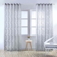 Rideau Voilage - Feuillet Gris- 100 x 250 cm 1 pièce