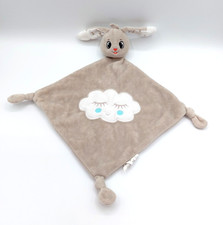 Doudou plat lapin beige AUCHAN nuage blanc yeux dormeurs joues bleues