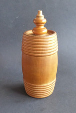 Ancien Tonnelet a poudre noire en Bois treen black powder flask h 22cm d 9cm