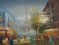Tableau & Peinture Huile sur toile à la main: Voyage, Paris Tour Eiffel 20X25cm