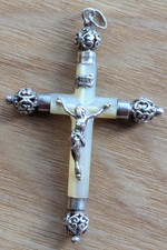 VERY NICE FRENCH MOP and SILVER CROSS CRUCIFIX EARLY XX th. C.