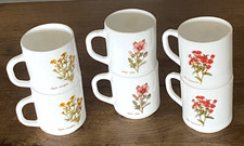 6 mugs tasses Arcopal France Vintage fleurs botanique Mobil? 70th TBE