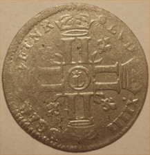 Louis XIV, Sol de 15 Deniers ou Quinzain 1693 L couronné Lille, Rare !!