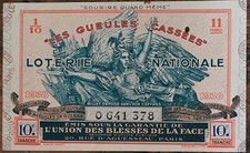 Billet de loterie nationale 1938 10e tranche - Gueules Cassées  1/10 - n°0641378