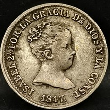 1 REAL 1847 MCL MADRID ARGENT 812‰ ISABELLE II 1er portrait ESPAGNE / SPAIN SILV