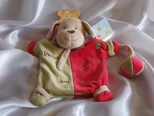 Doudou chien rouge, vert"Diabolo adore jouer, marionnette,  Baby Nat, (Babynat)