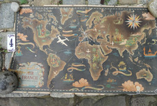 Affiche Ancienne Lithographie Lucien Boucher Planisphère Air France Avion Carte