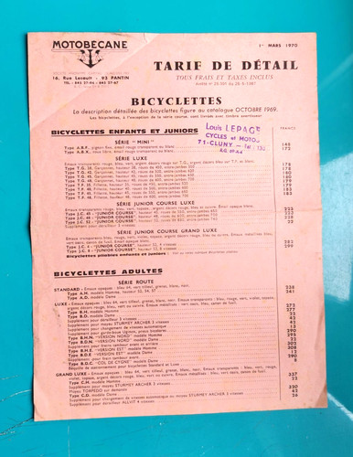 Original feuille tarif - tarif, de