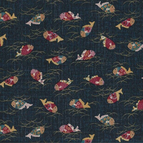 Tissu japonais poissons 45x54 - poissons,