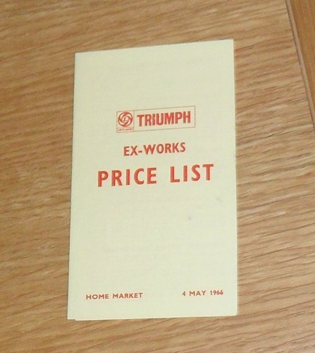 Triumph range price - triumph, 1966
