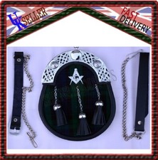 Kilt Sporran Noir Tartan Black Watch Avec 3 Franges Et Chaîne