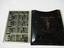 Ancien petit miroir de sac calendrier 1955 pub bas Saco french antique mirror 