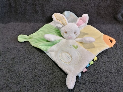 Doudou plat lapin blanc jaune - plat,