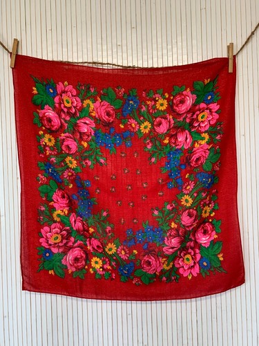 Foulard carré vintage rouge - foulard,