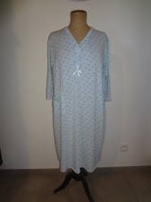 50 52 NUISETTE COTON ROBE NUIT FLEUR FOND BLEU DESHABILLE NEGLIGE SAUT LIT CHEMI
