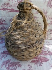 Ancienne  Dame Jeanne  en verre Paillage à refaire état d'origine FER Pai