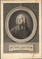 1750 gravure originale Abbé Antoine François Prévost portrait