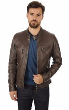 Veste en cuir marron pour