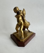 Ancien bronze doré signé F. Barbedienne XIX* statue Boéthos de Chalcédoine putti