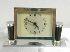 ANCIEN RÉVEIL JAZ PENDULETTE PENDULE HORLOGE ART DÉCO BRONZE CHROME MECANIQUE