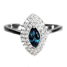 925 Argent Sterling Marquise Topaze Bleu Londres 8x6mm Cz Ring Taille 7