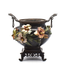 Montigny / Loing ? jardinière cache-pot XIXème Nap 3 fleurs barbotine émaillée