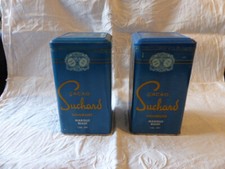 LOT DE 2 ANCIENNES BOITE EN TOLE LITHOGRAPHIEE CACAO SUCHARD MARQUE BLEUE 1KG