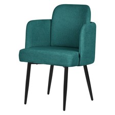 Chaise de salle à manger tissu bleu pétrole avec accoudoirs dossier aspect rotin