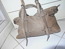 Grand Sac Cuir couleur Beige Gris Taupe Fourre Tout zippé avec lanières Mango 