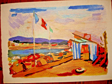 LIHOGRAPHIE DE PIERRE CORNU-SIGNÉE ET E A- LA PLAGE-64X46 CM