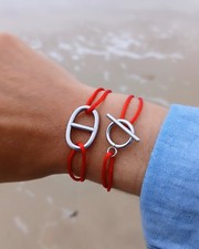 Bracelets maille marine et fermoir T acier inoxydable cordon rouge ajustable 