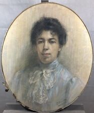 Gouache Portrait d'une Femme Élégante Paris France 1901 Art Nouveau Signée