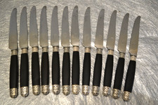 12 couteaux anciens de table argent acier ebene