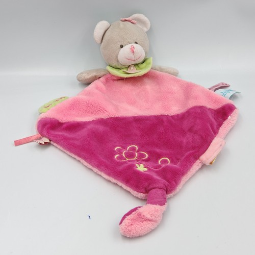 Doudou plat ours rose vert