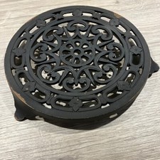 Ancien Dessous de Plat Fonte Noir Mat Rond Ø21,5cm Decotec Vintage