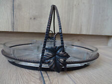 Serviteur avec anse, art déco, métal et 5 compartiments en verre moulé